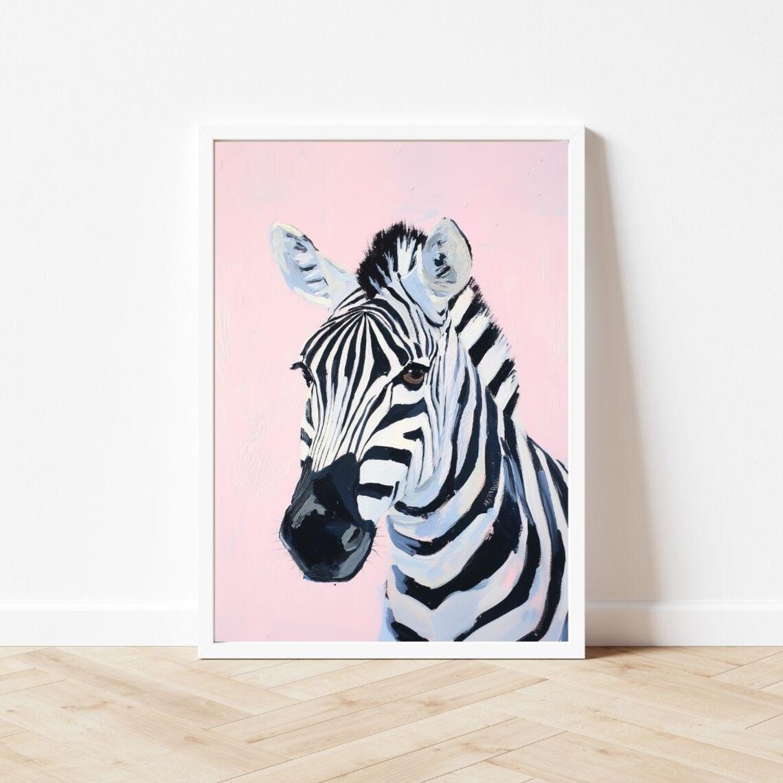 Zebra Portrait Pink Background Painting Black White Animal Art Poster - Image 3