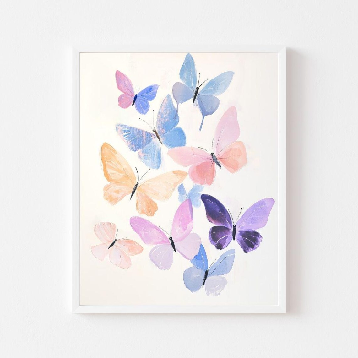 Pastel Butterflies Watercolor Art Print, Girls Room