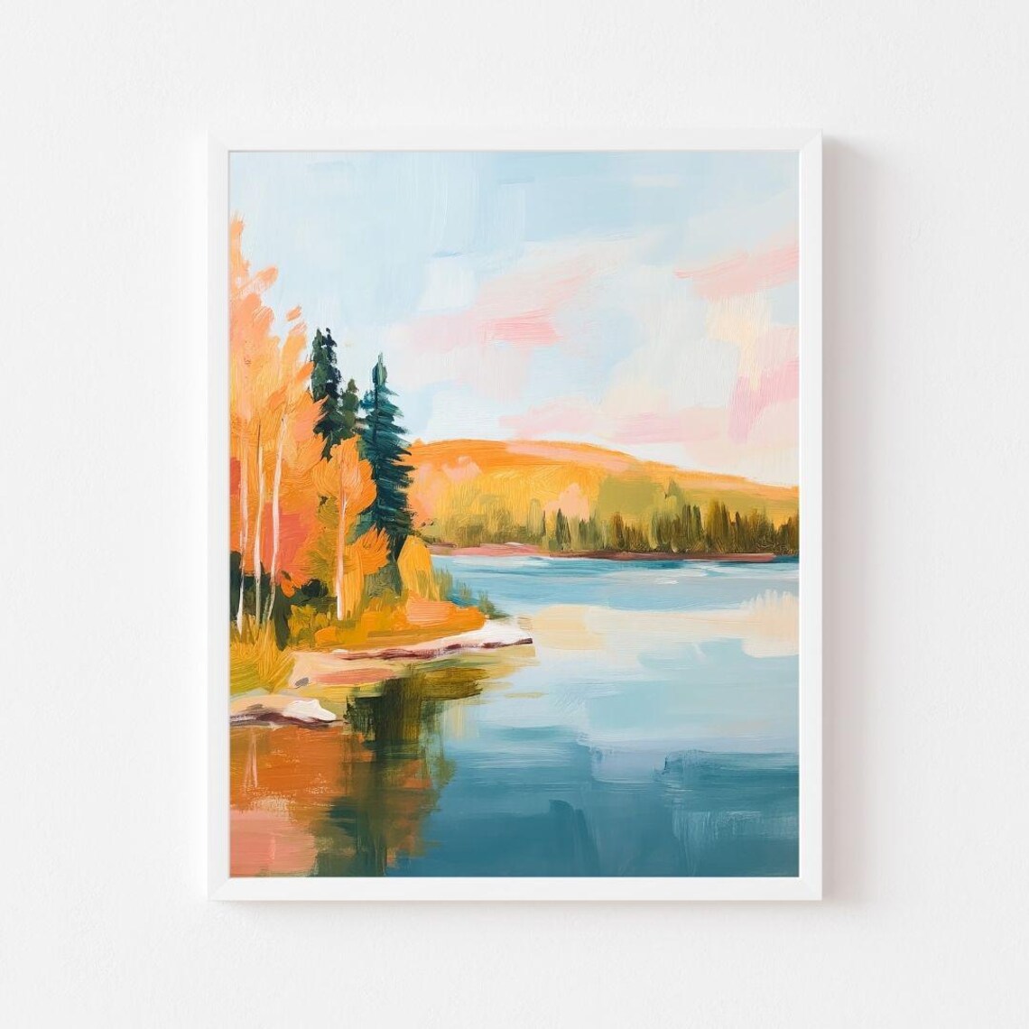 Fall Lake Landscape, Pastel National Park Art Print