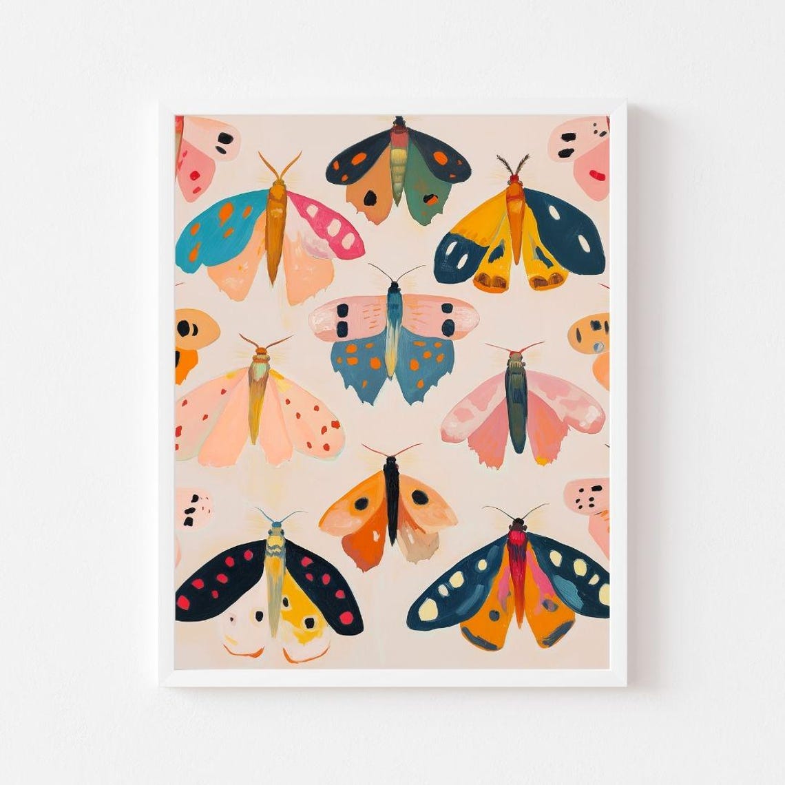 Colorful Moth Pattern Pink Orange Teal Insect Repeat Art Poster