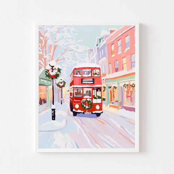 Pastel Christmas In London, Holiday Art Print