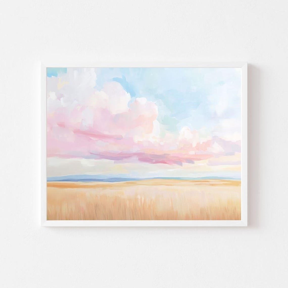 Pastel Prairie Landscape Painting Colorful Field Sunset Wall Art Print Preppy Country Scenery Spring Summer