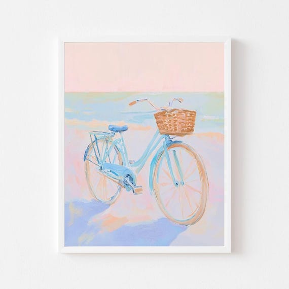 Blue Beach Cruiser Coastal Bicycle Art Print
