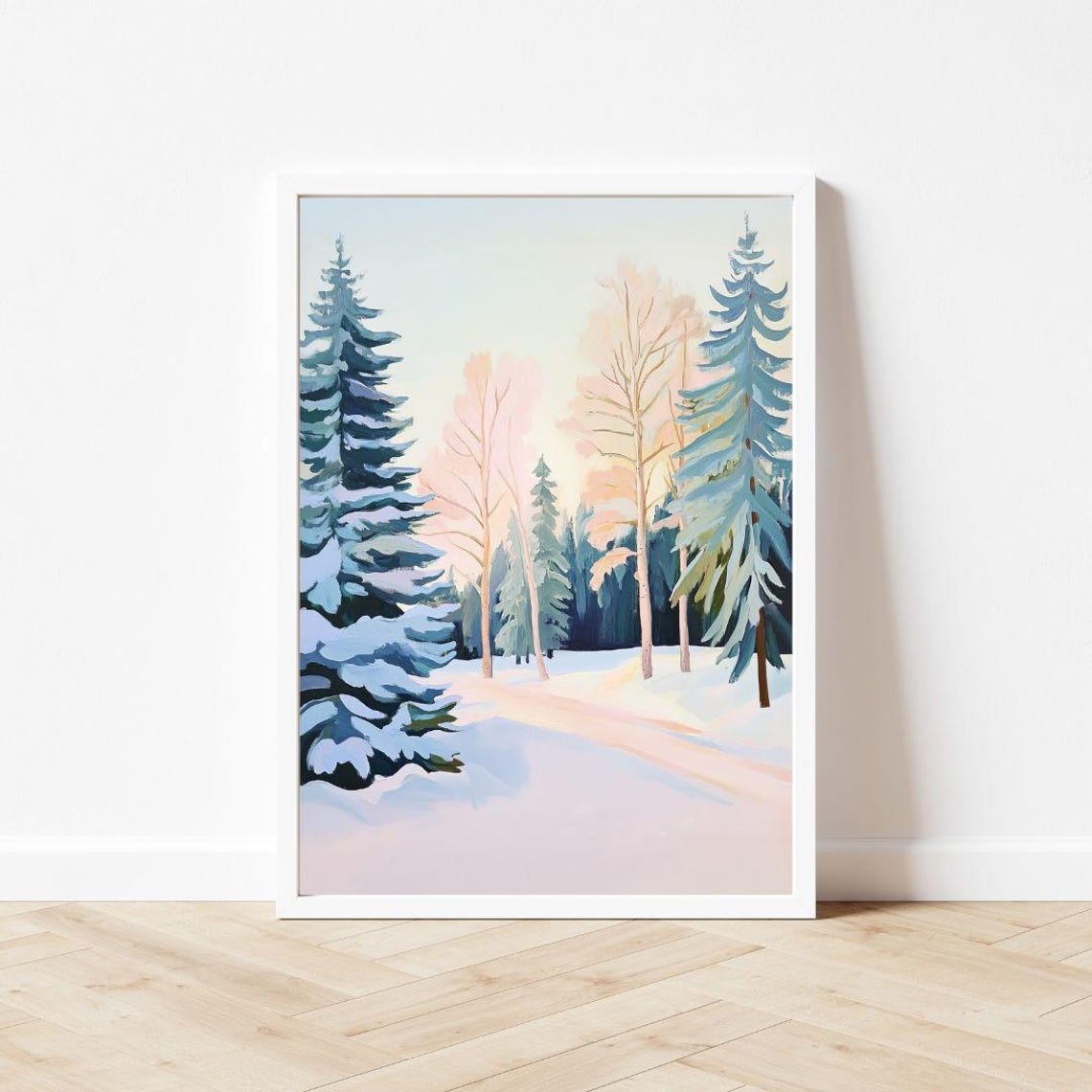 Snowy Winter Forest With Pastel Blue Pines Under Dawn Light Poster - Image 3