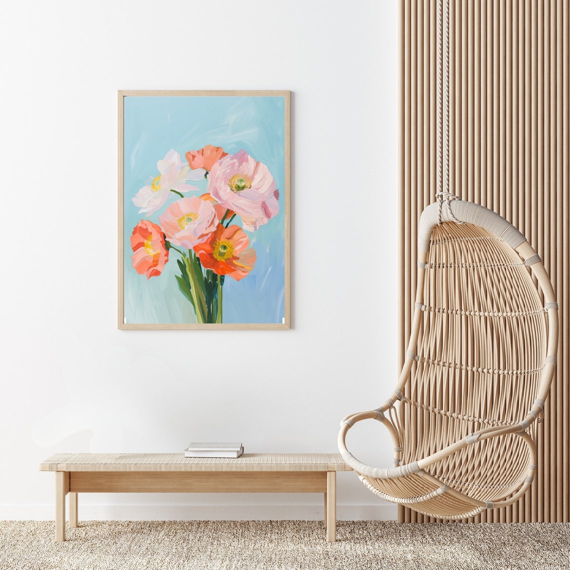 Coral and Pink Icelandic Poppies Floral Still Life Painting Poster - Image 2