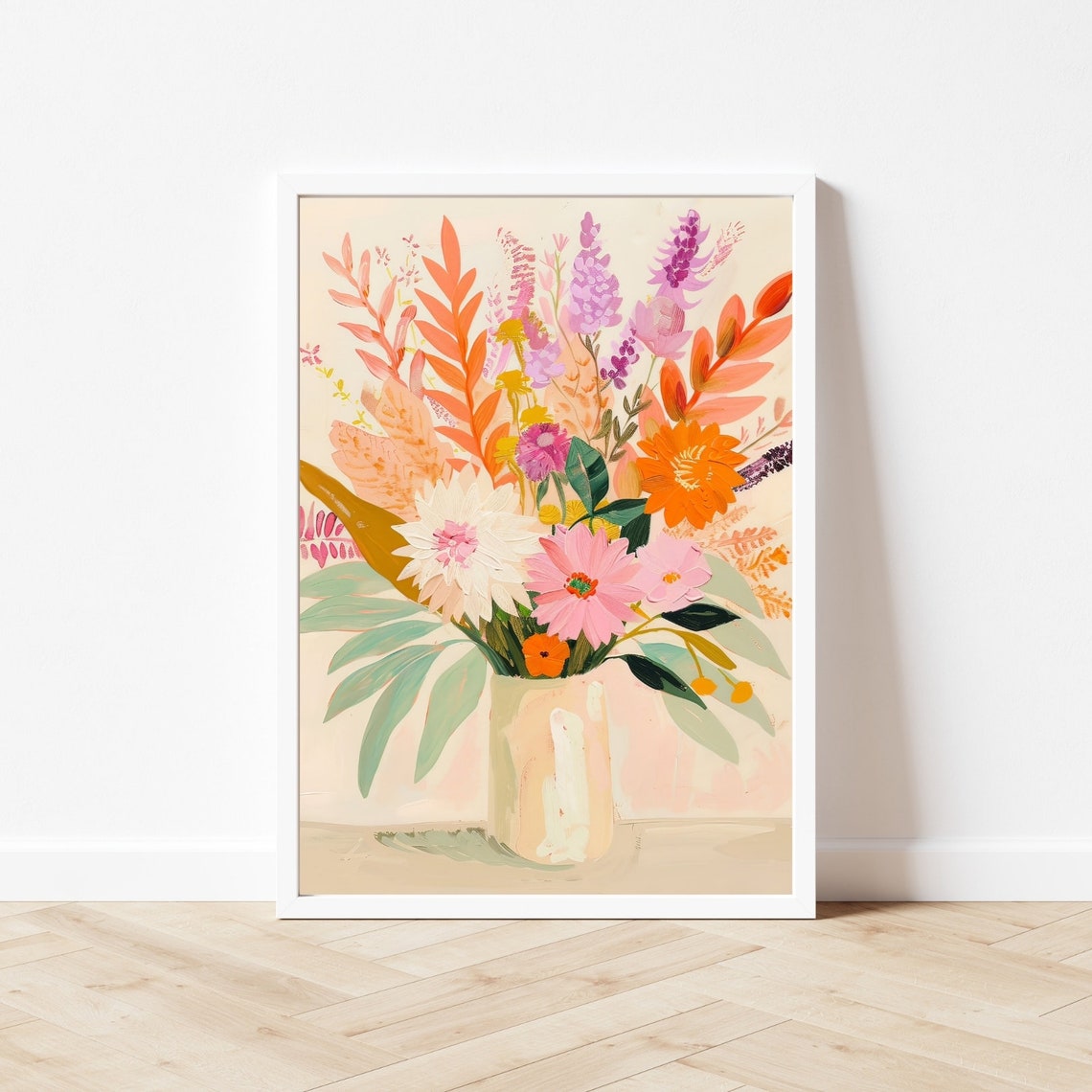 Colorful Fall Flower Bouquet In A Cream Vase Painting Poster - Image 3