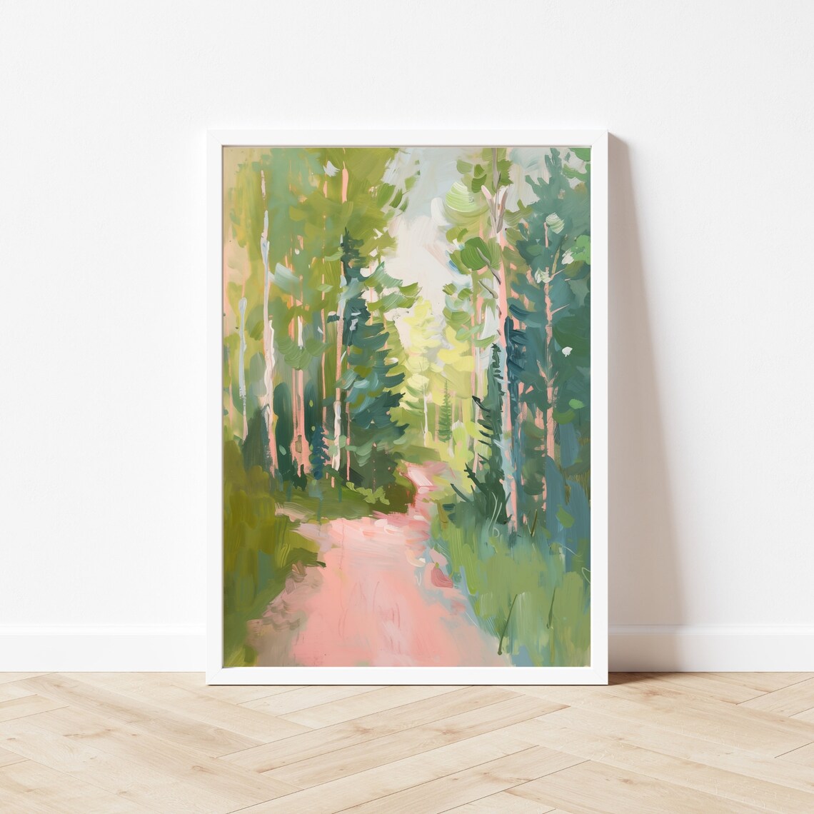 Spring Forest Landscape Painting, Pastel Trees Art Print - Image 3