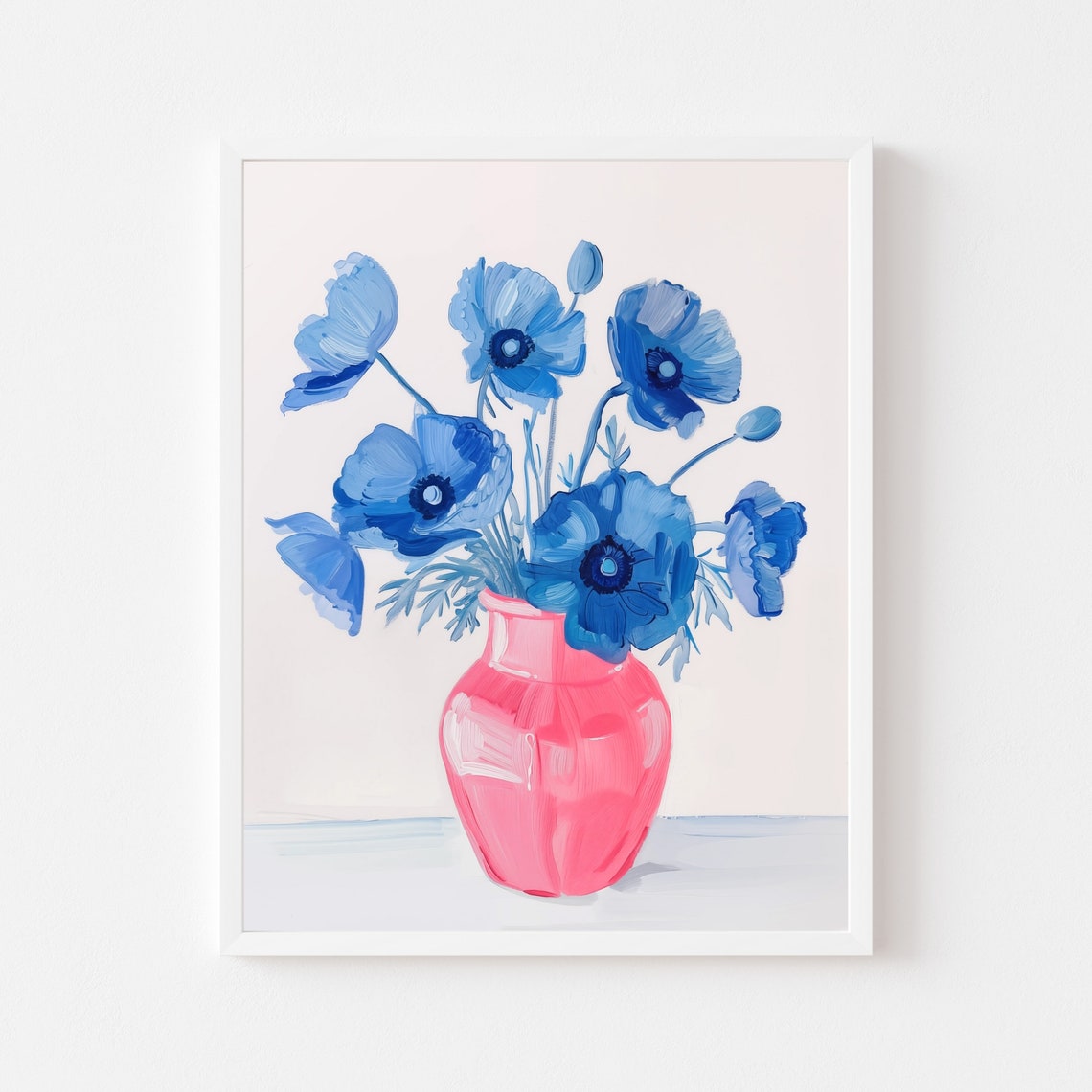 Blue Poppy Flowers In A Soft Pink Vase Botanical Still Life Poster