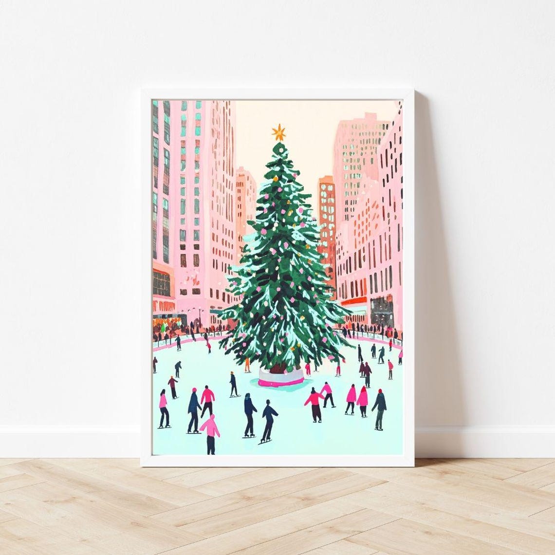 Iconic NYC Christmas Tree Ice Skating Rink Winter Holiday Poster - Image 3