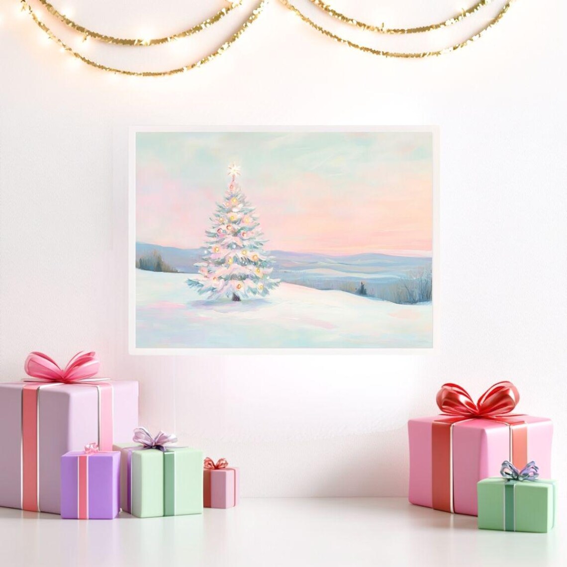 Christmas Tree Landscape Art Print, Pastel Winter - Image 2