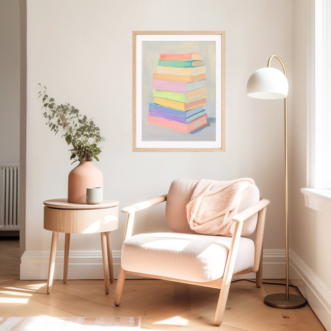 Rainbow Book Stack Painting, Reading Nook Art Print - Image 2