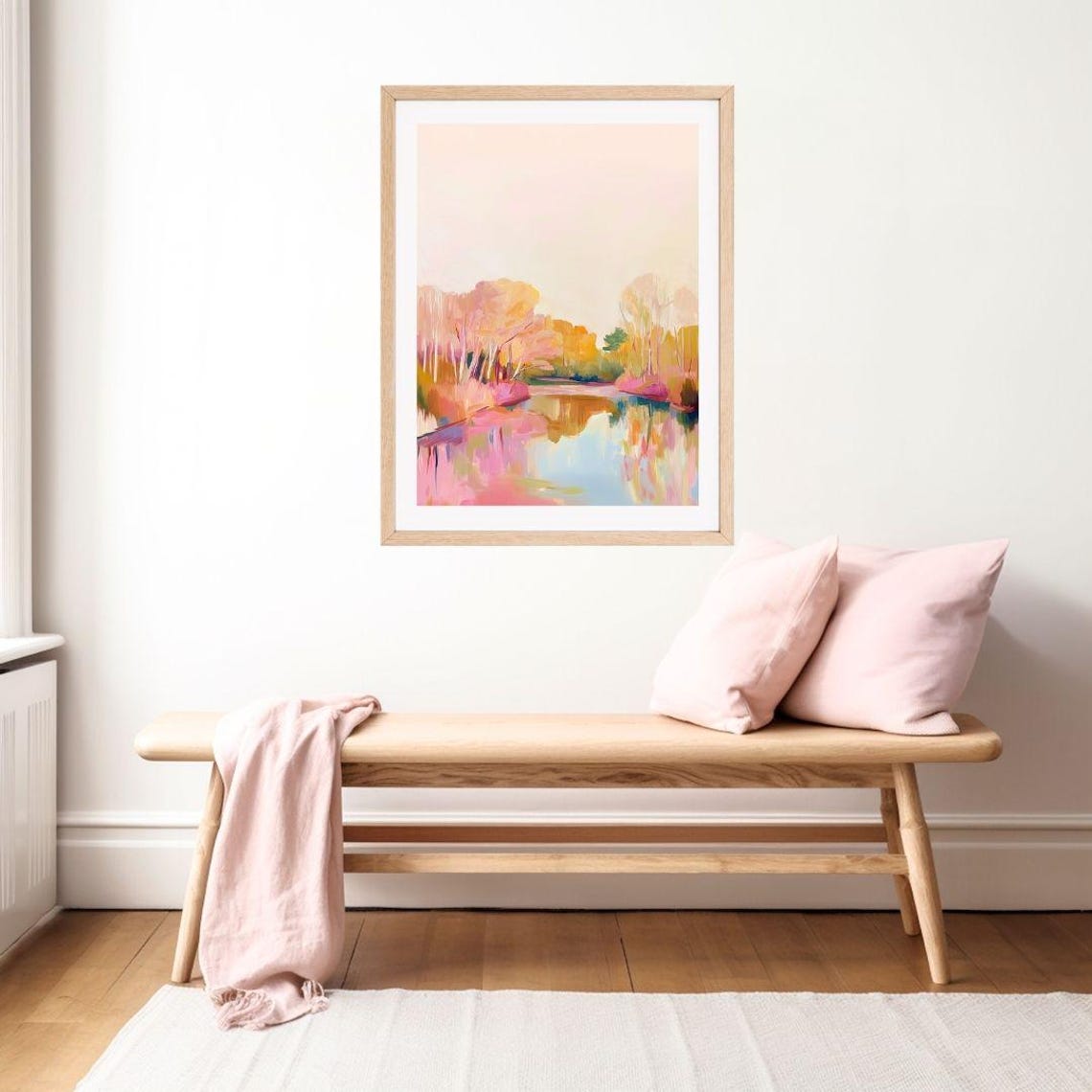 Pink Autumn Lake With Fall Trees Mirrored In The Water Poster - Image 2