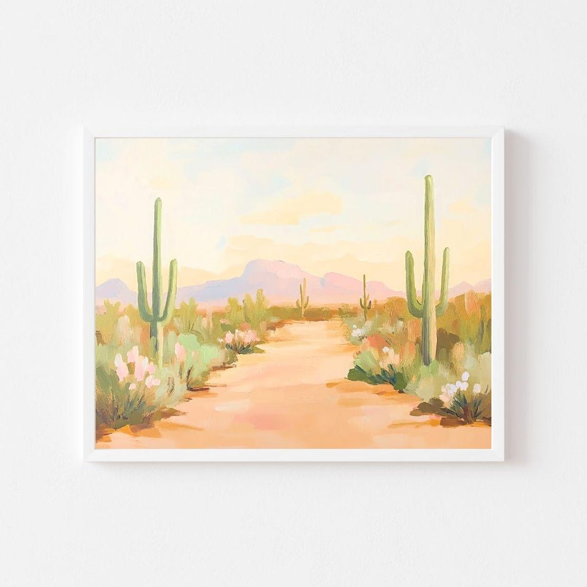 Desert Cactus Landscape With Tall Saguaro At Golden Hour Poster