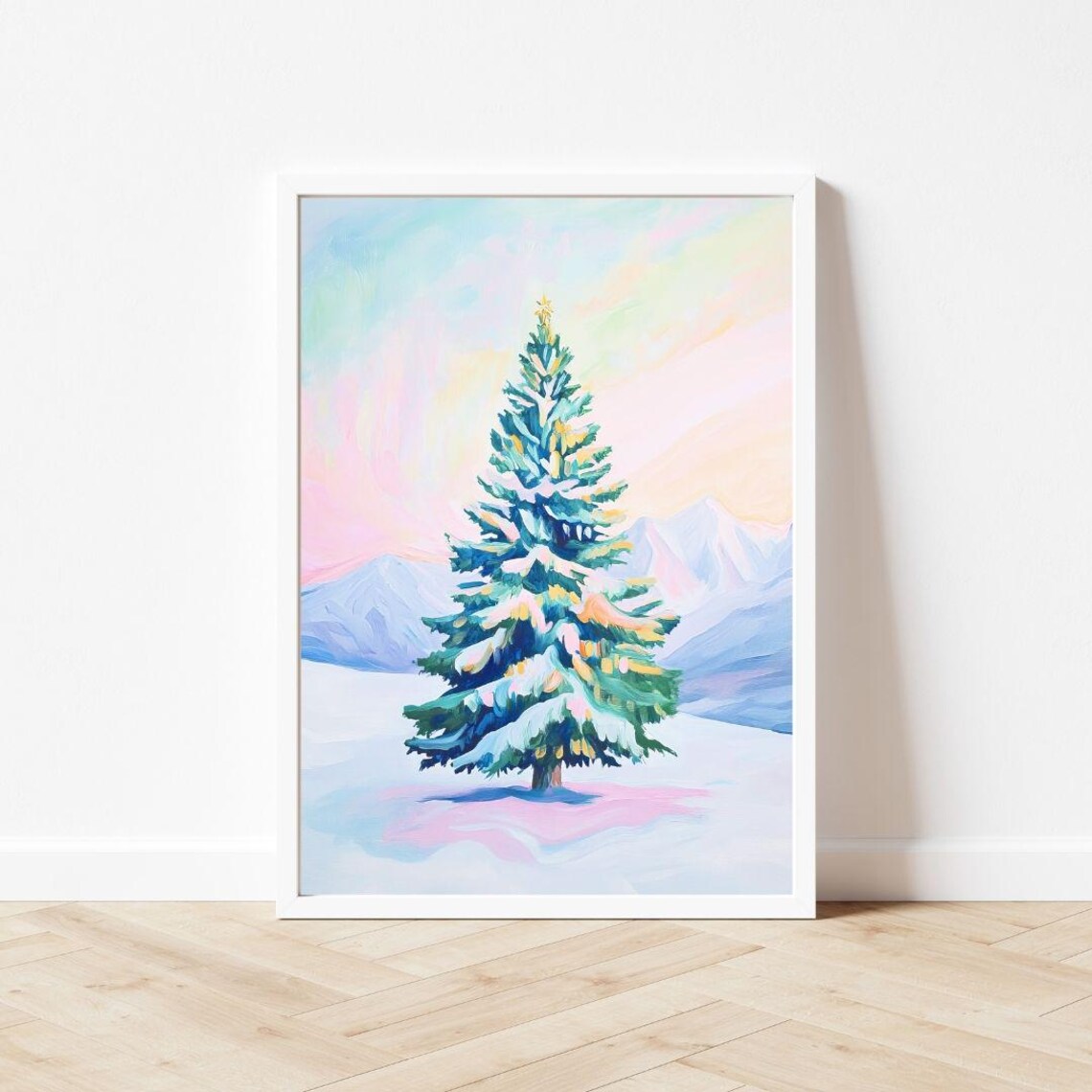 Northern Lights Christmas Tree, Pastel Winter Art Print - Image 3