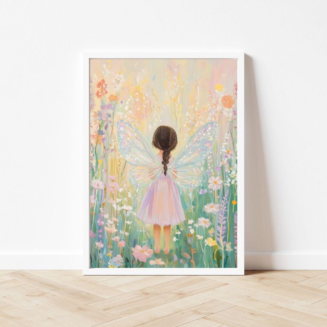 Brunette Fairy In A Garden Art Print, Whimsical Nursery - Image 3