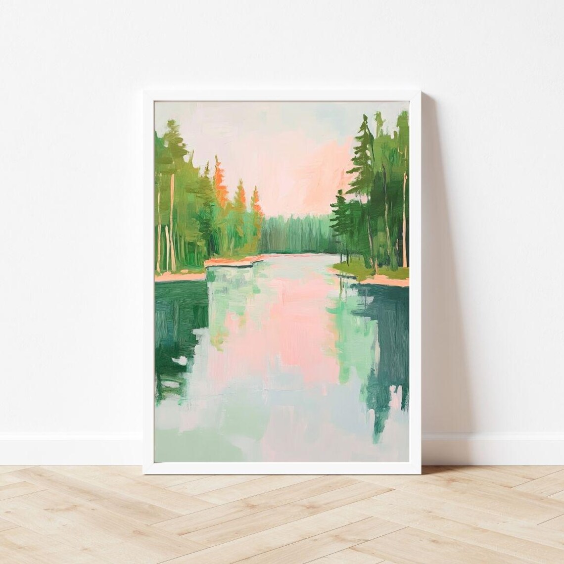 Green Lake and Trees, Vibrant Neon Forest Art Print - Image 3