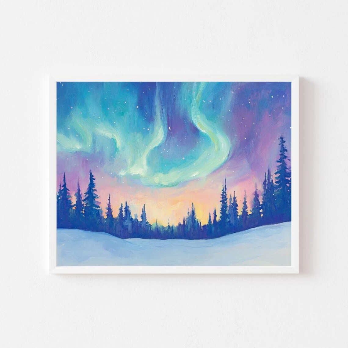 Northern Lights Forest, Alaska Landscape Art Print