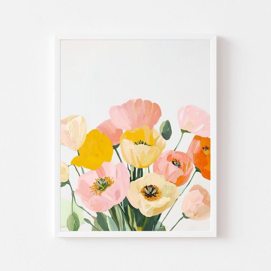 Pastel Poppy Bouquet on White Minimalist Spring Floral Poster