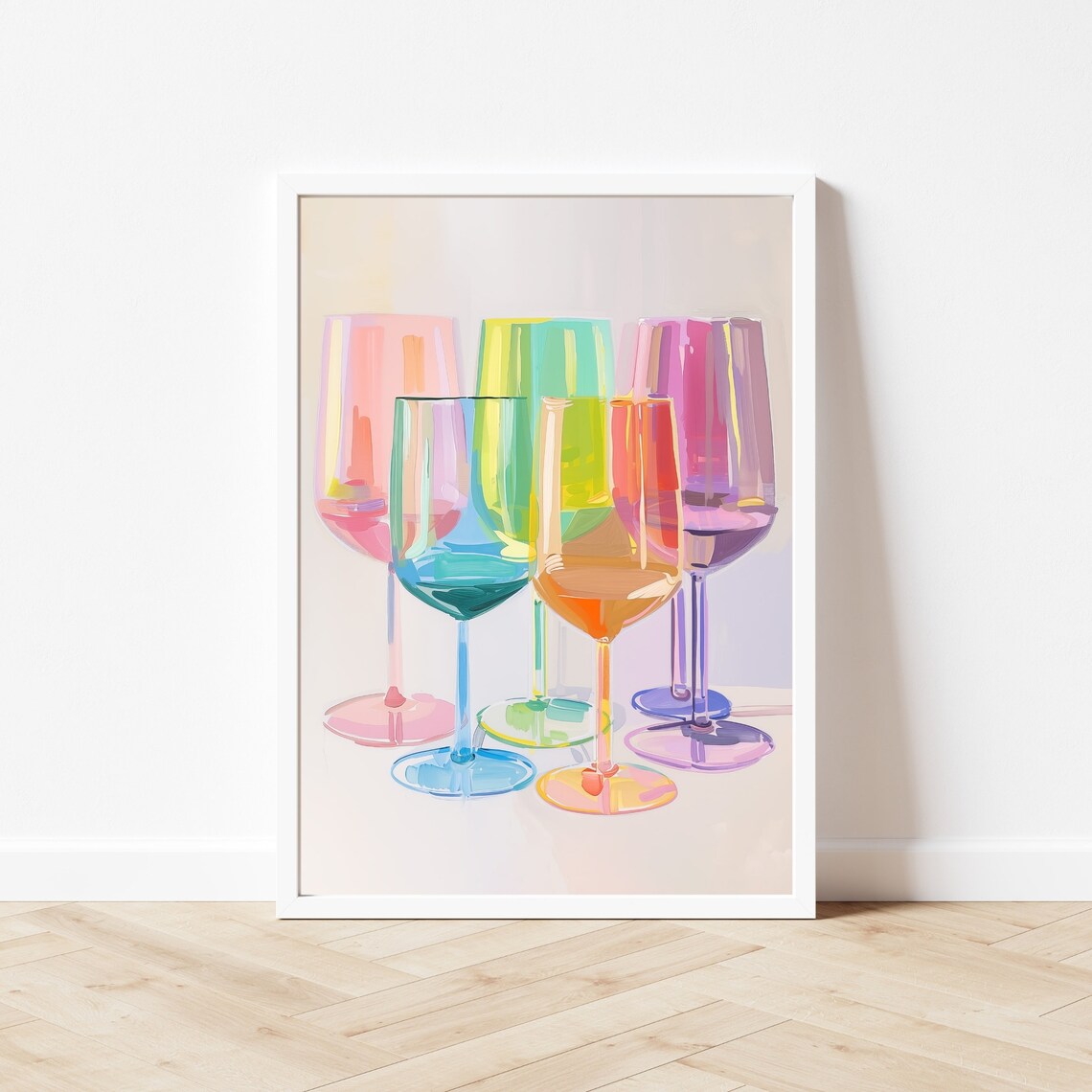 Colorful Wine Glasses Painting, Rainbow Bar Cart Art Print - Image 3
