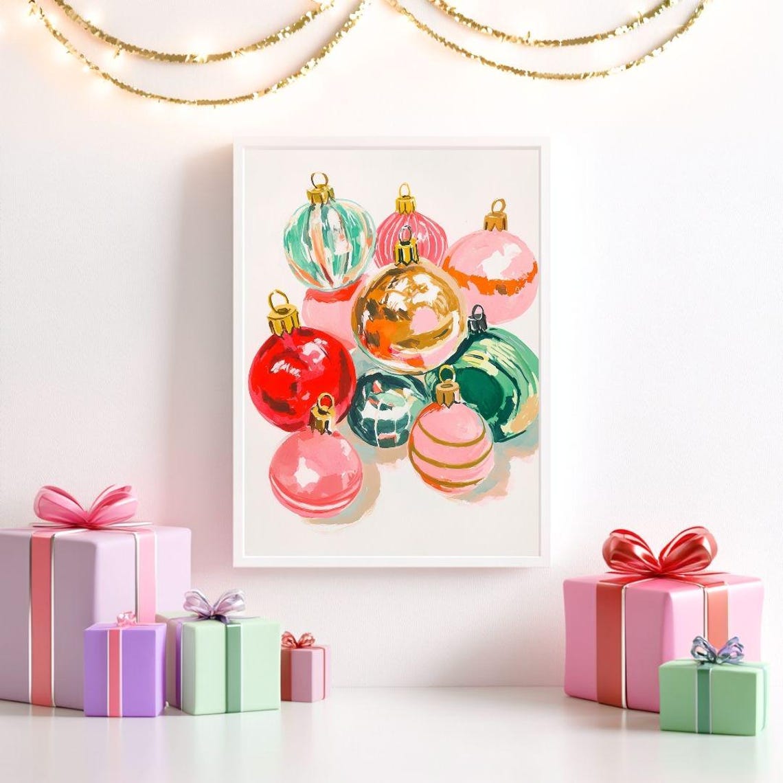 Vintage Christmas Ornaments Cluster Pink Festive Holiday Poster - Image 2