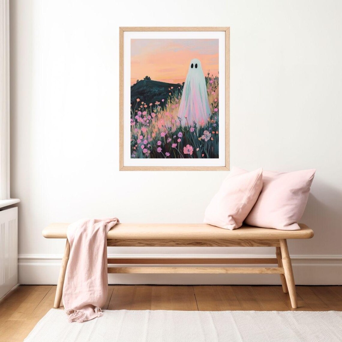 Ghost in a Pink Meadow, Spooky Cute Halloween Art Print - Image 2