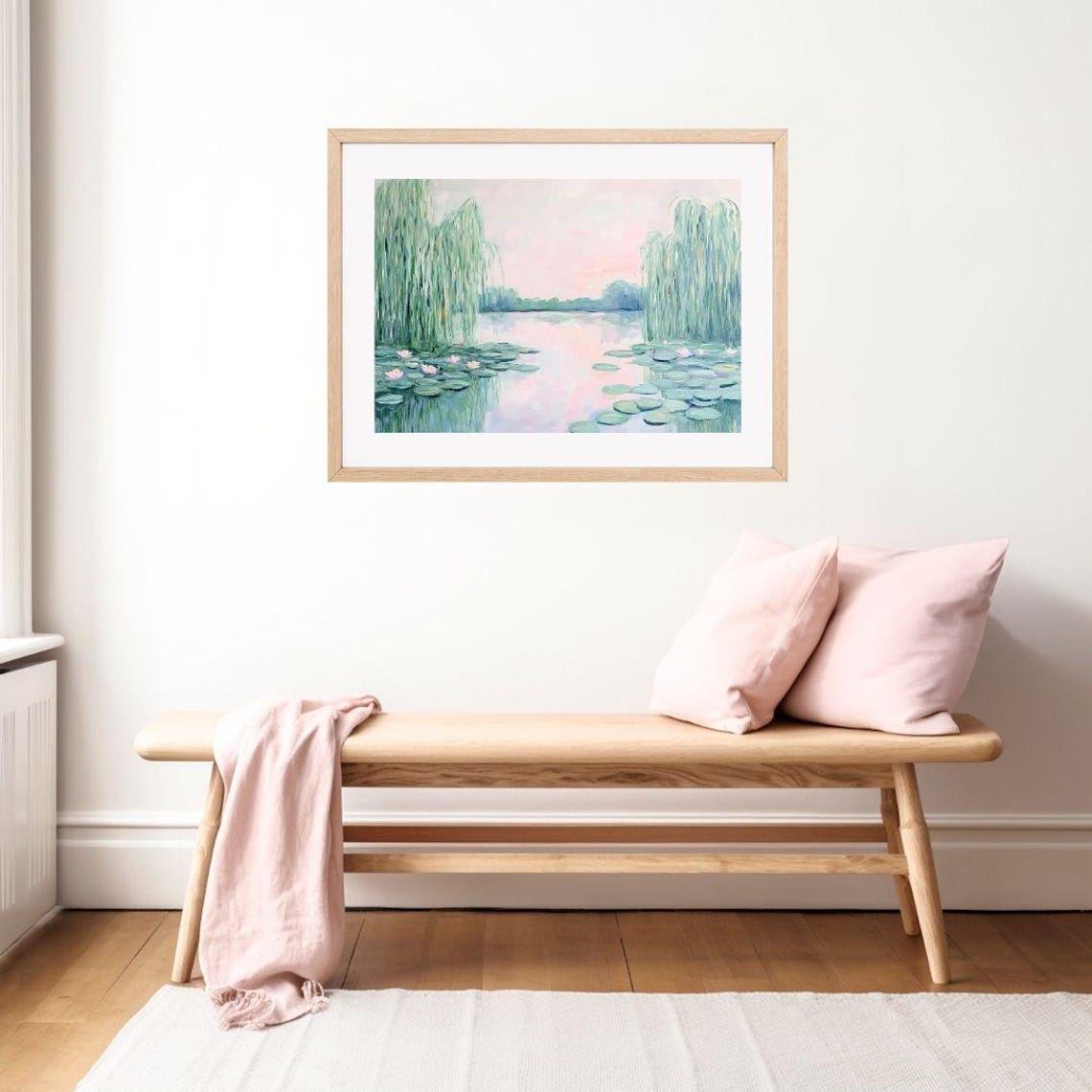 Water Lily Pond with Weeping Willows Pastel Impressionist Poster - Image 2