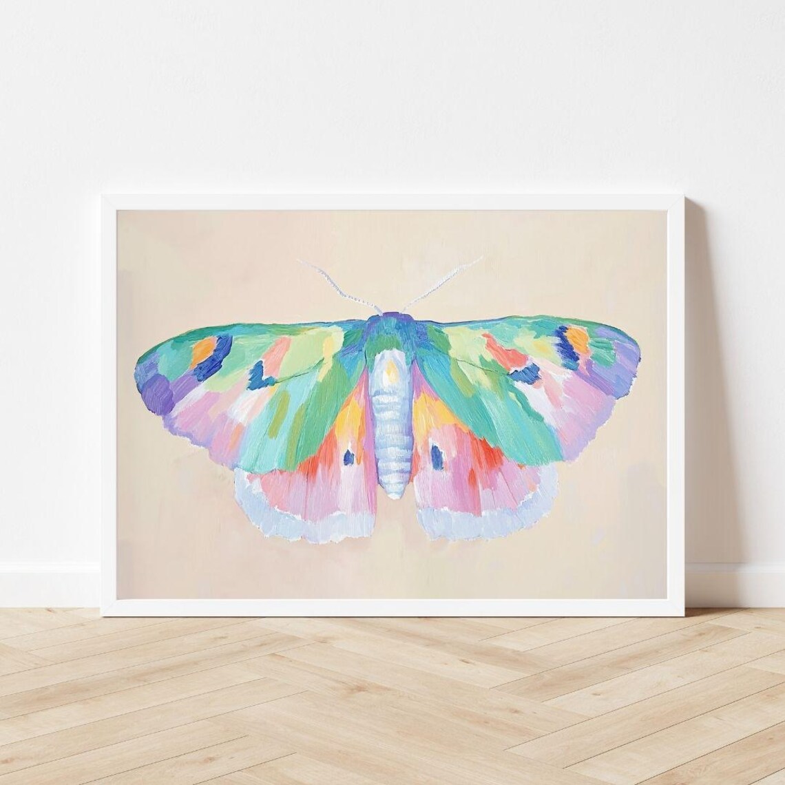 Rainbow Moth Painting, Kids Room Animal Art Print - Image 3