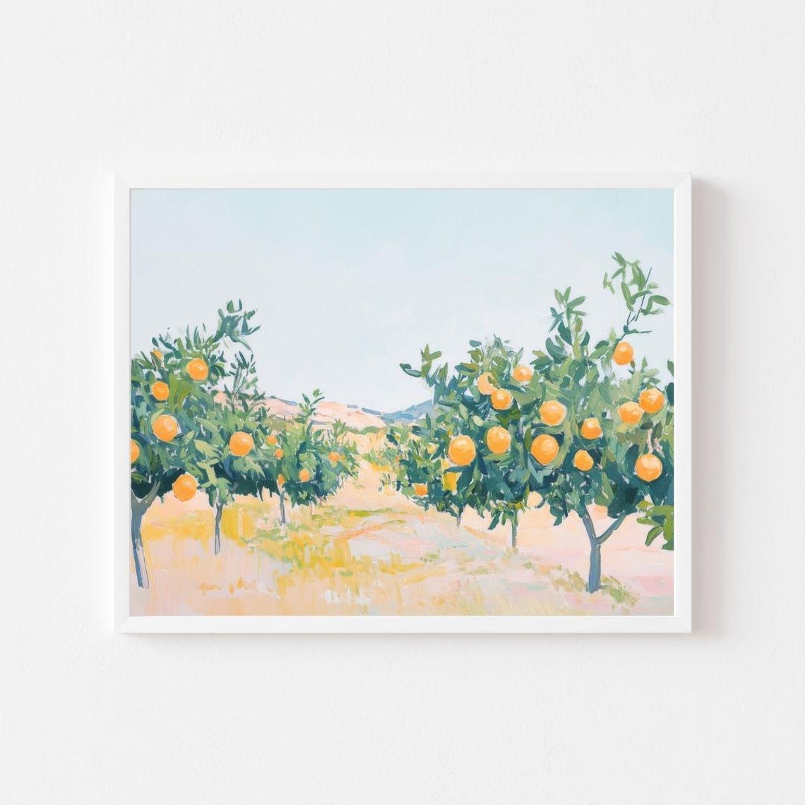 Pastel Orange Grove With Ripe Oranges in Summer Orchard Poster