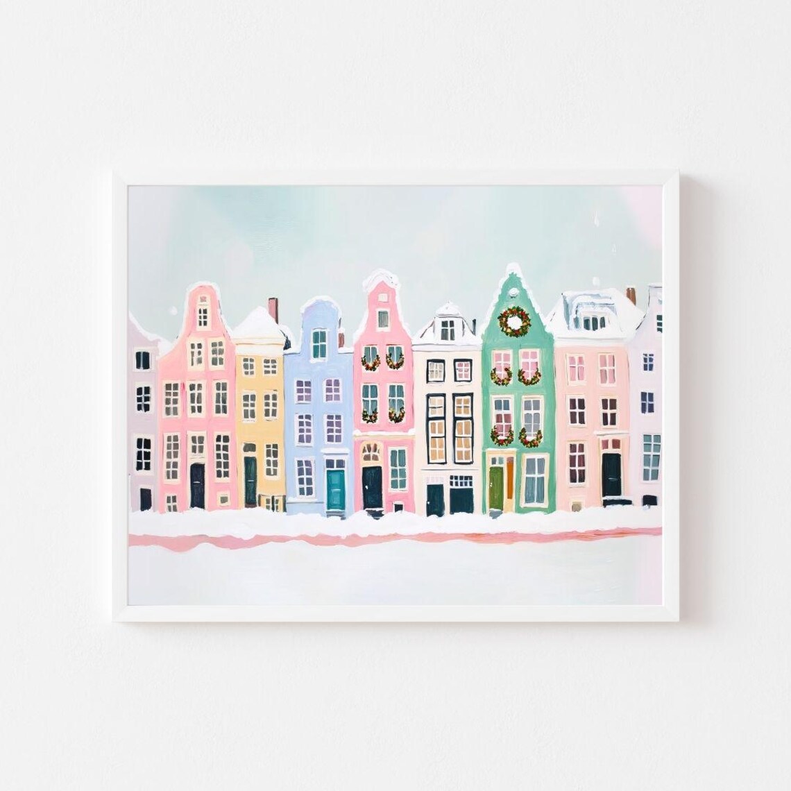 Colorful Amsterdam Canal Houses In Snow At Christmastime Poster
