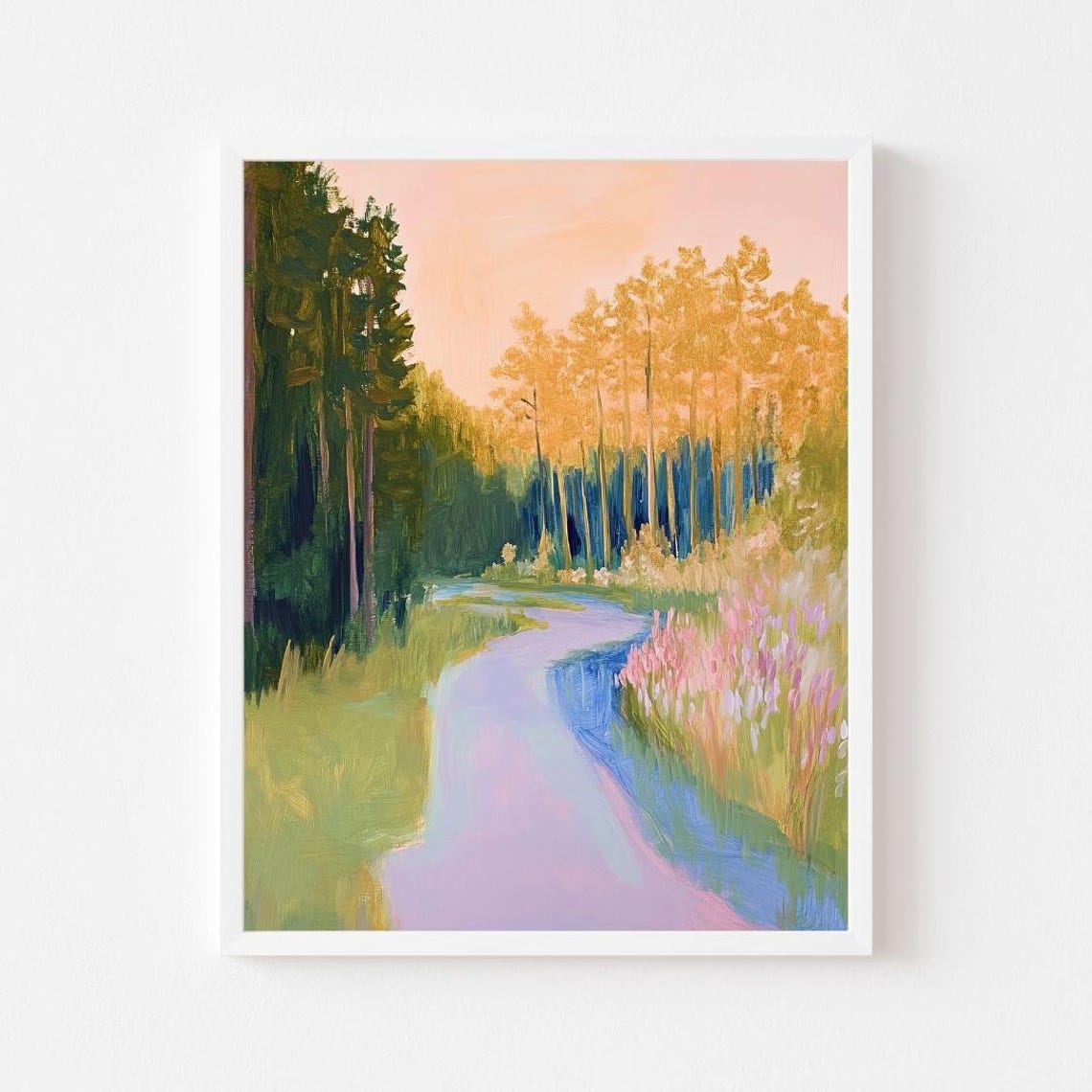 Colorful Autumn Creek Winding Through the Forest Landscape Poster