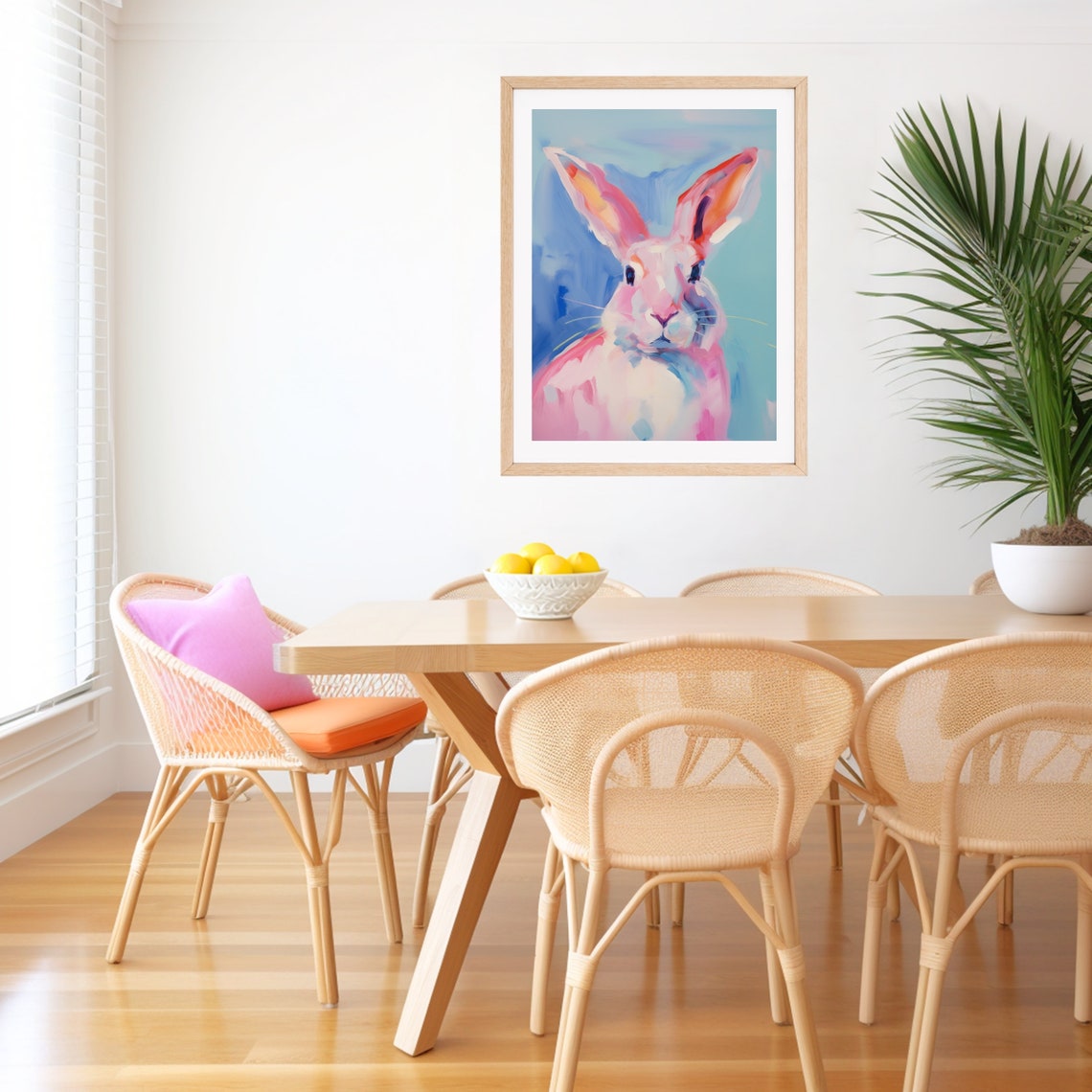 Pink Bunny Rabbit Face Close Up Pastel Painting Nursery Poster - Image 3