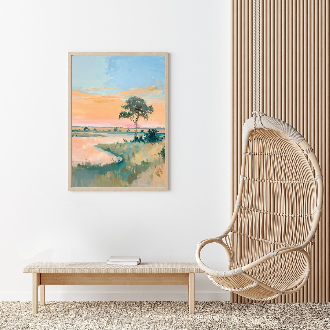 Colorful African Savanna Landscape Painting Pastel Grassland Wall Art Print Vibrant Field Country Scenery - Image 2