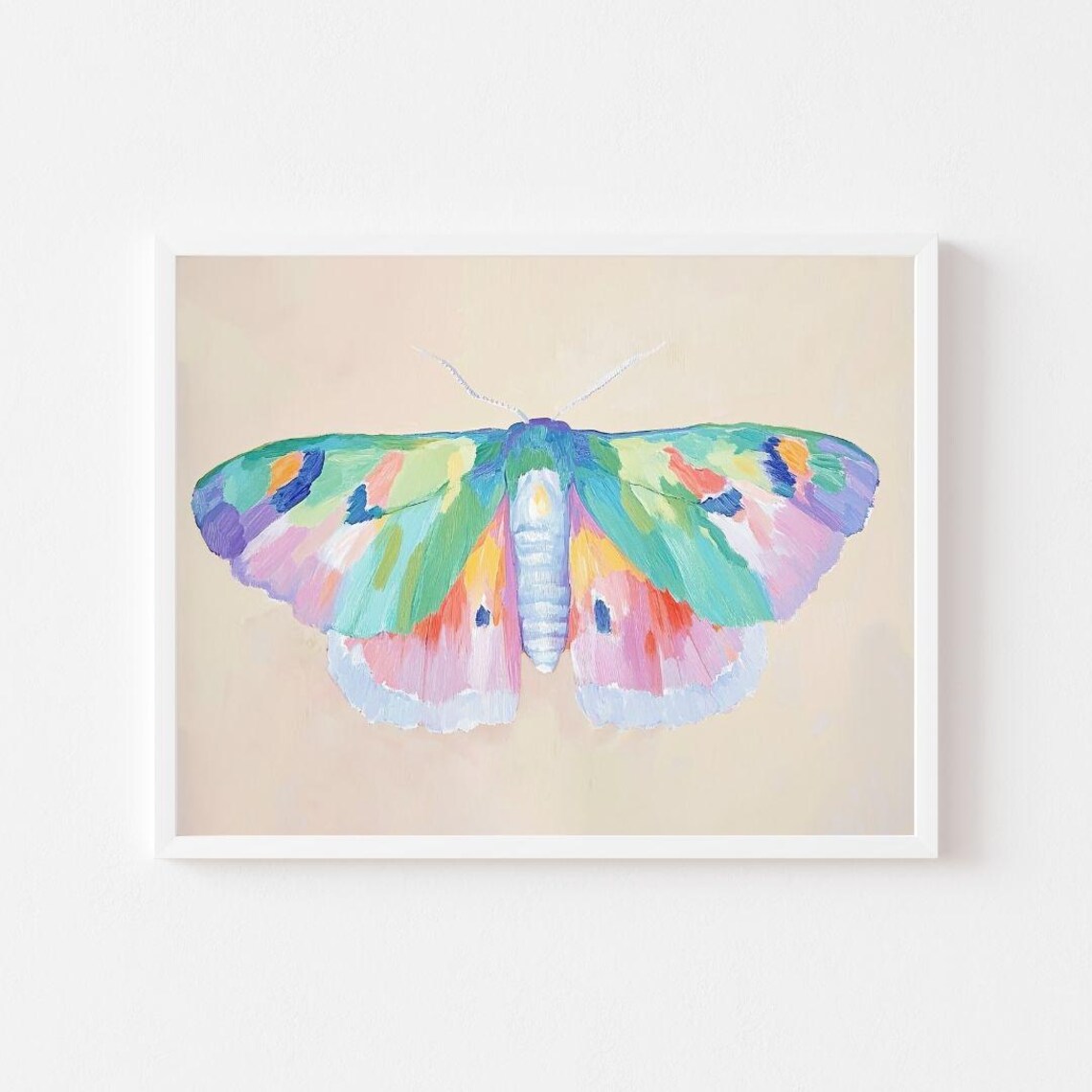Rainbow Moth Painting, Kids Room Animal Art Print