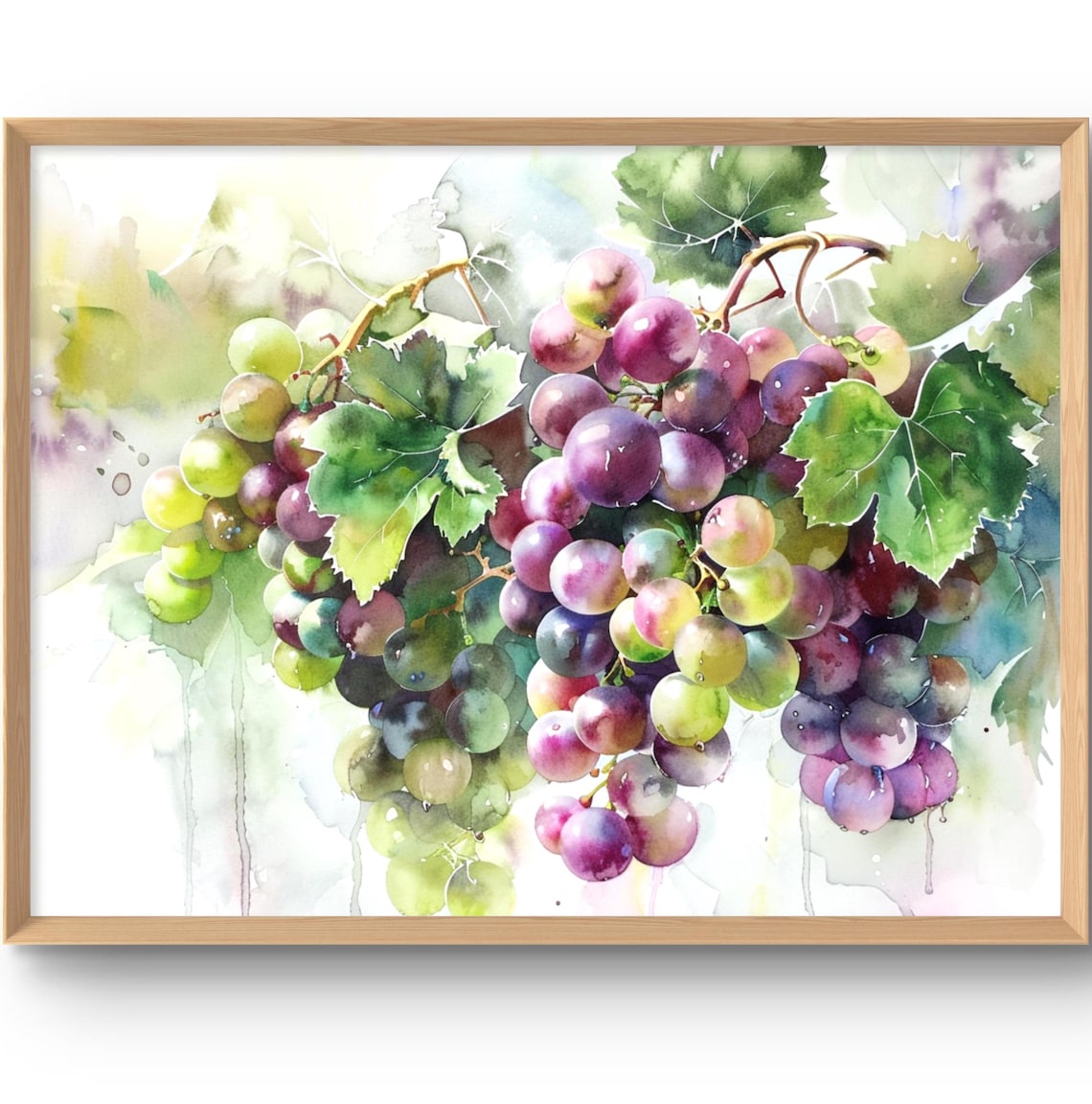 Watercolor Grape Clusters Art Print Purple and Green Vineyard Fruit Painting