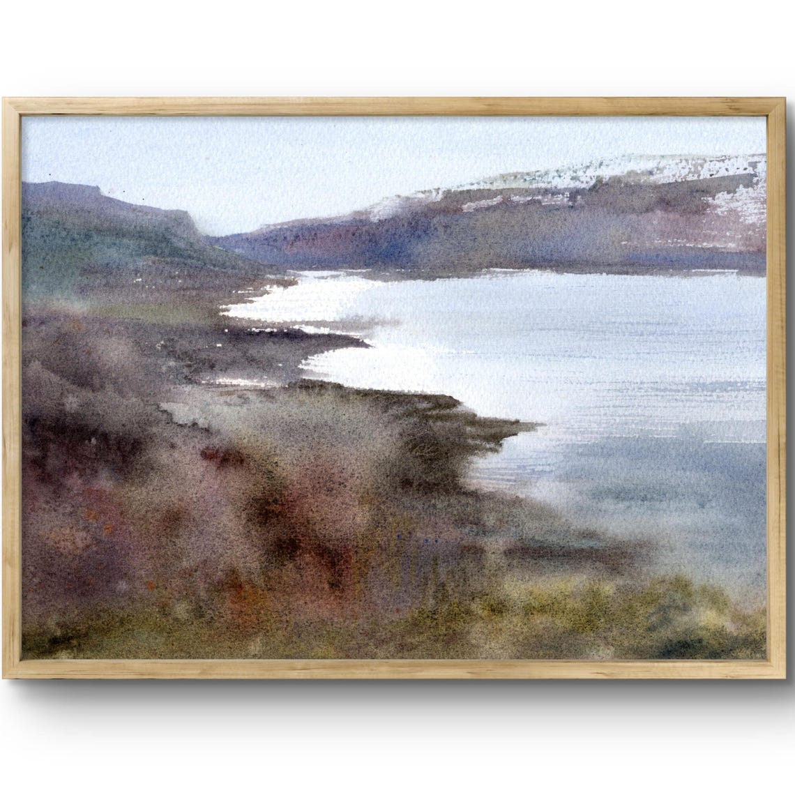 Misty Scottish Coast Watercolor Neutral Abstract Landscape Art Poster
