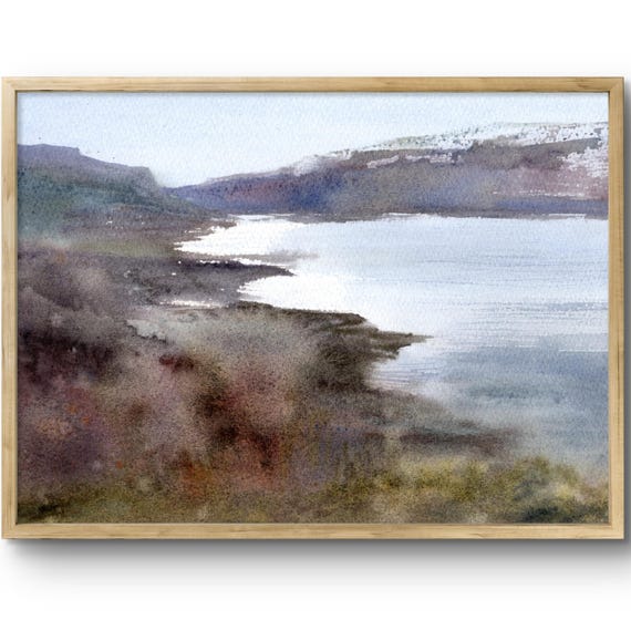 Coastal Art Print Neutral Abstract Landscape Watercolor Wall Minimalist Scotland Decor Scottish Highlands Poster From Original