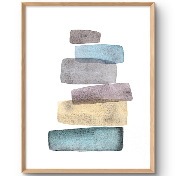 Abstract Watercolor Print Stacked Stones Art Minimalist Wall Boho Decor Neutral And Pastel Poster From Original Painting