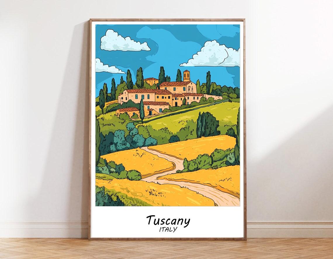 Tuscany Italy Rolling Hills Cypress Farmhouse Landscape Poster - Image 2