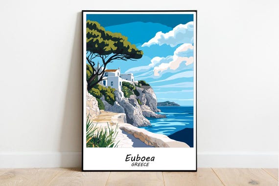 Euboea Island Travel Vintage Poster Greek Travel Wall Art Euboea Greece Wall Art Greece Tourism Print Poster