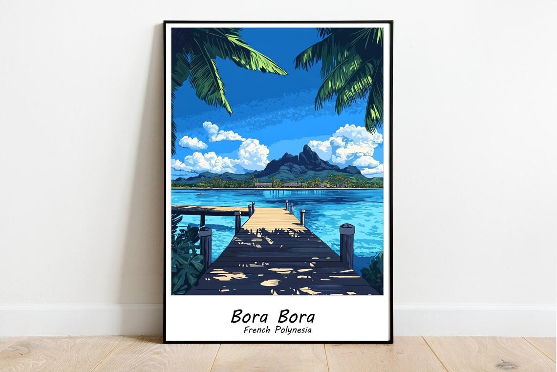 Bora Bora French Polynesia Sailboat Lagoon Peak Travel Poster - Image 2