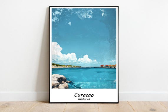 Curacao Travel Poster Curacao Tropical Wall Art Travel Poster Curacao Print Caribbean Tourism Print Paradise Vacation In Caribbean Print