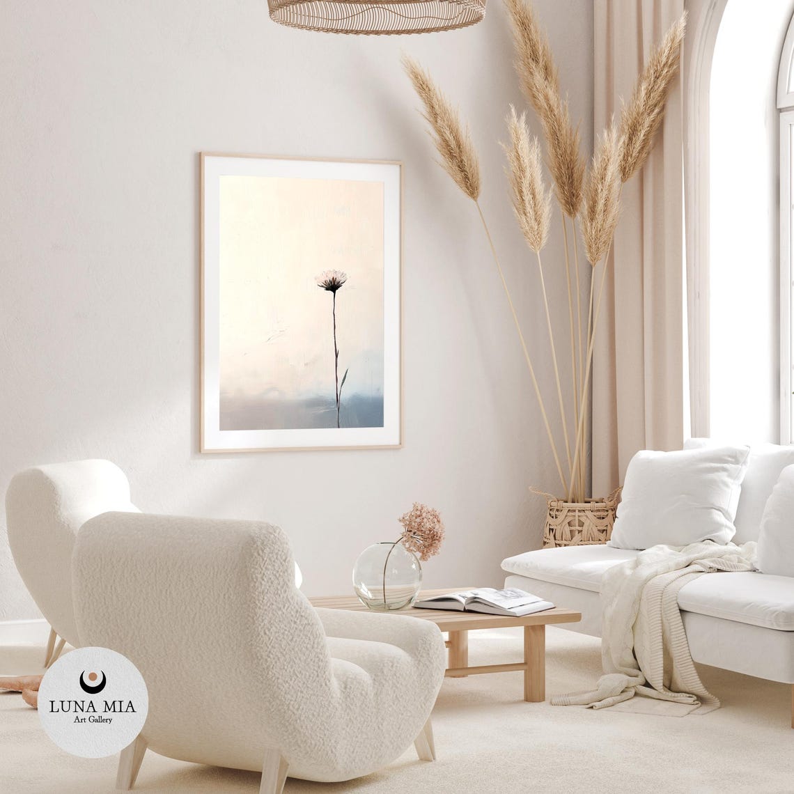 Minimalist Single Wildflower Stem On A Pale Cream Background Poster - Image 3