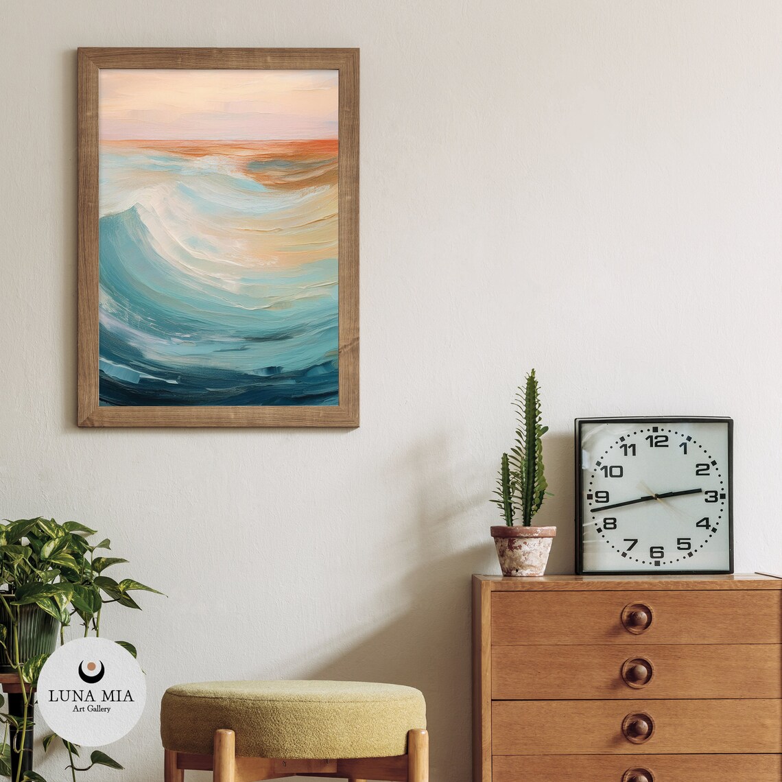 Soft Dreamy Pastel Teal Abstract Sunset Over Calm Sea Art Poster - Image 3