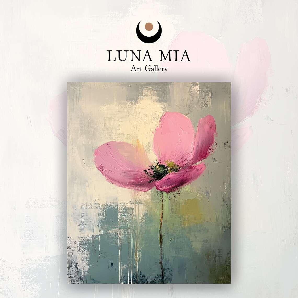 Pink Poppy Flower Close Up Abstract Textured Oil Painting Poster - Image 2