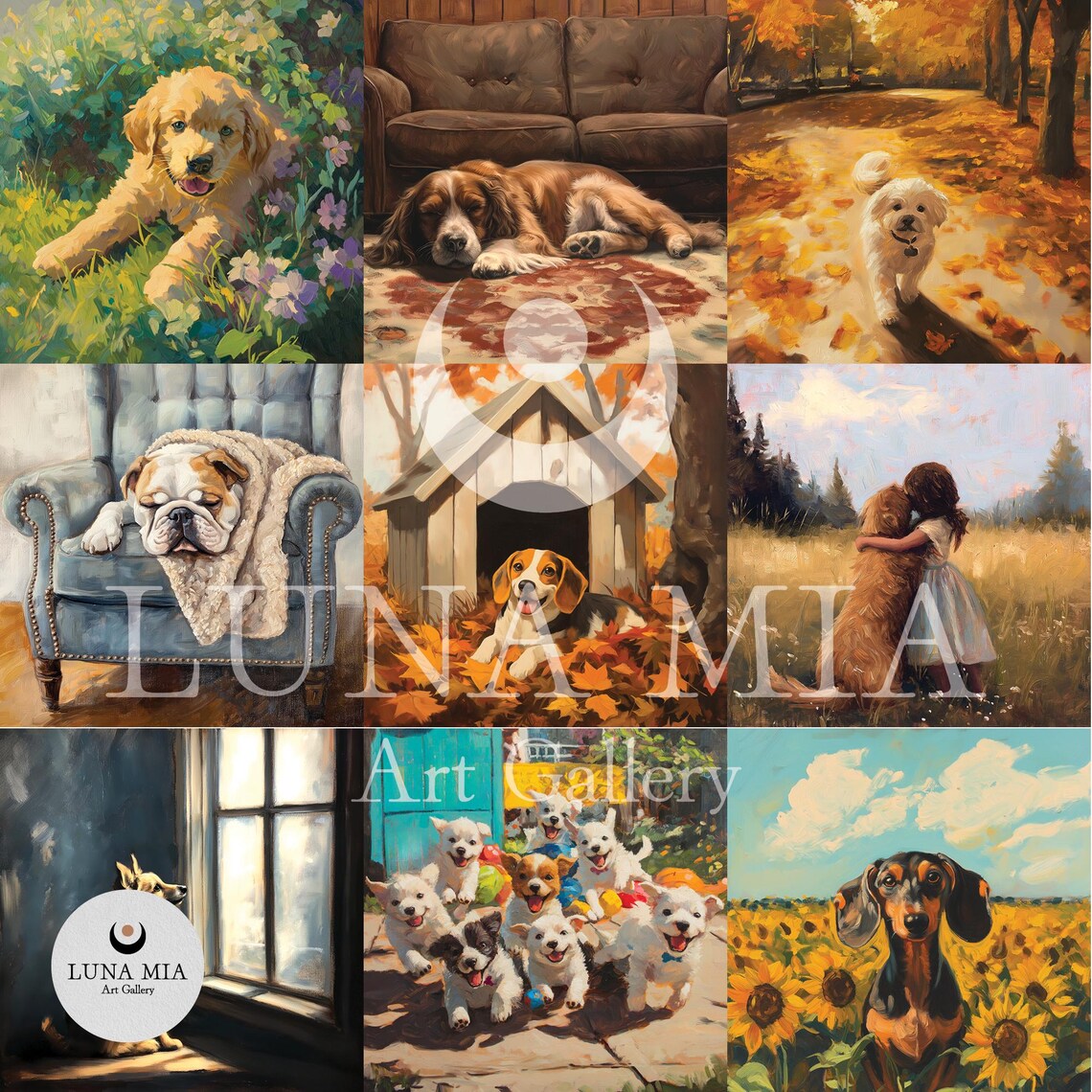 Golden Retriever Puppy Lying in a Sunny Flower Garden Art Poster - Image 2