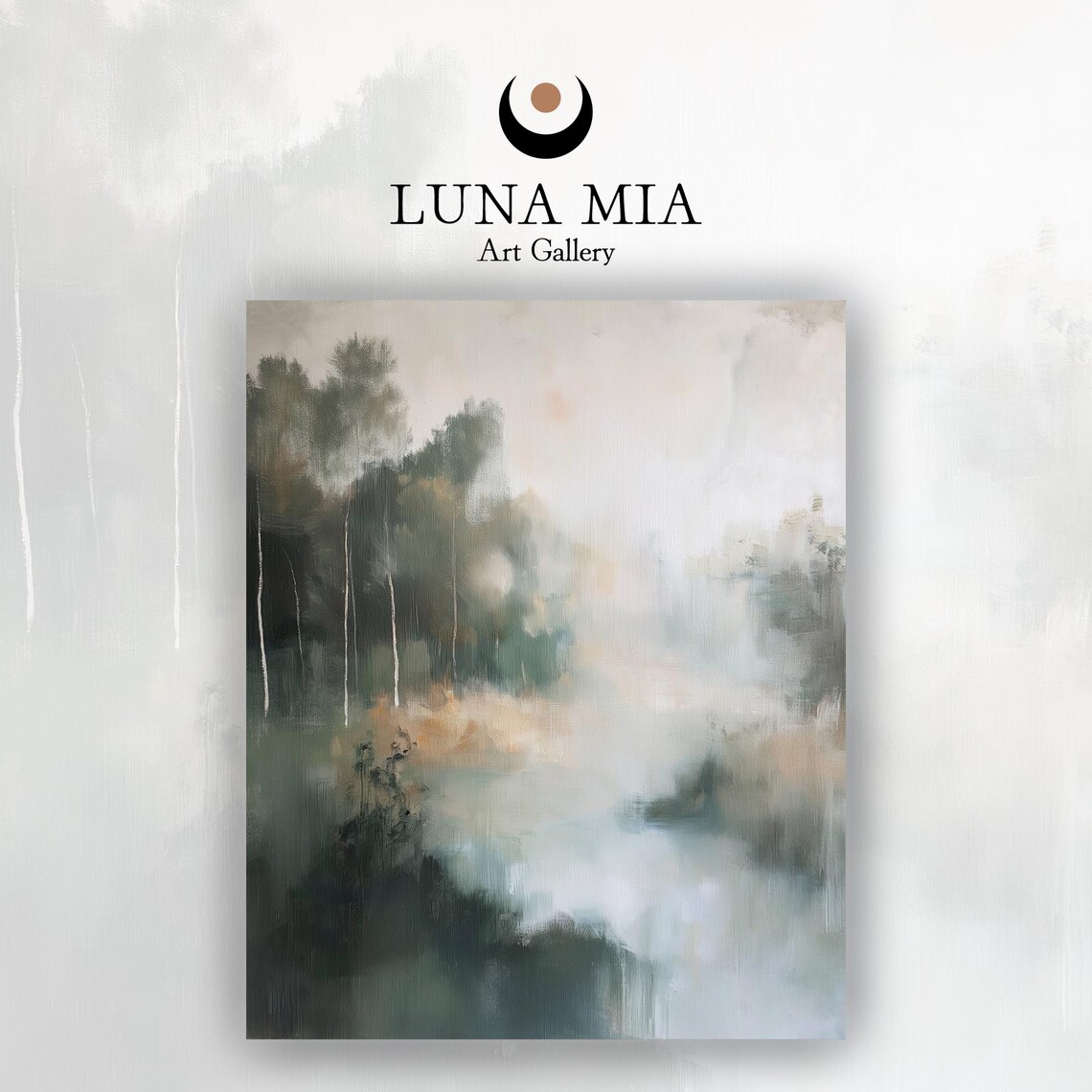 Abstract Misty Forest In Soft Sage Green And Gray Oil Painting Poster - Image 2