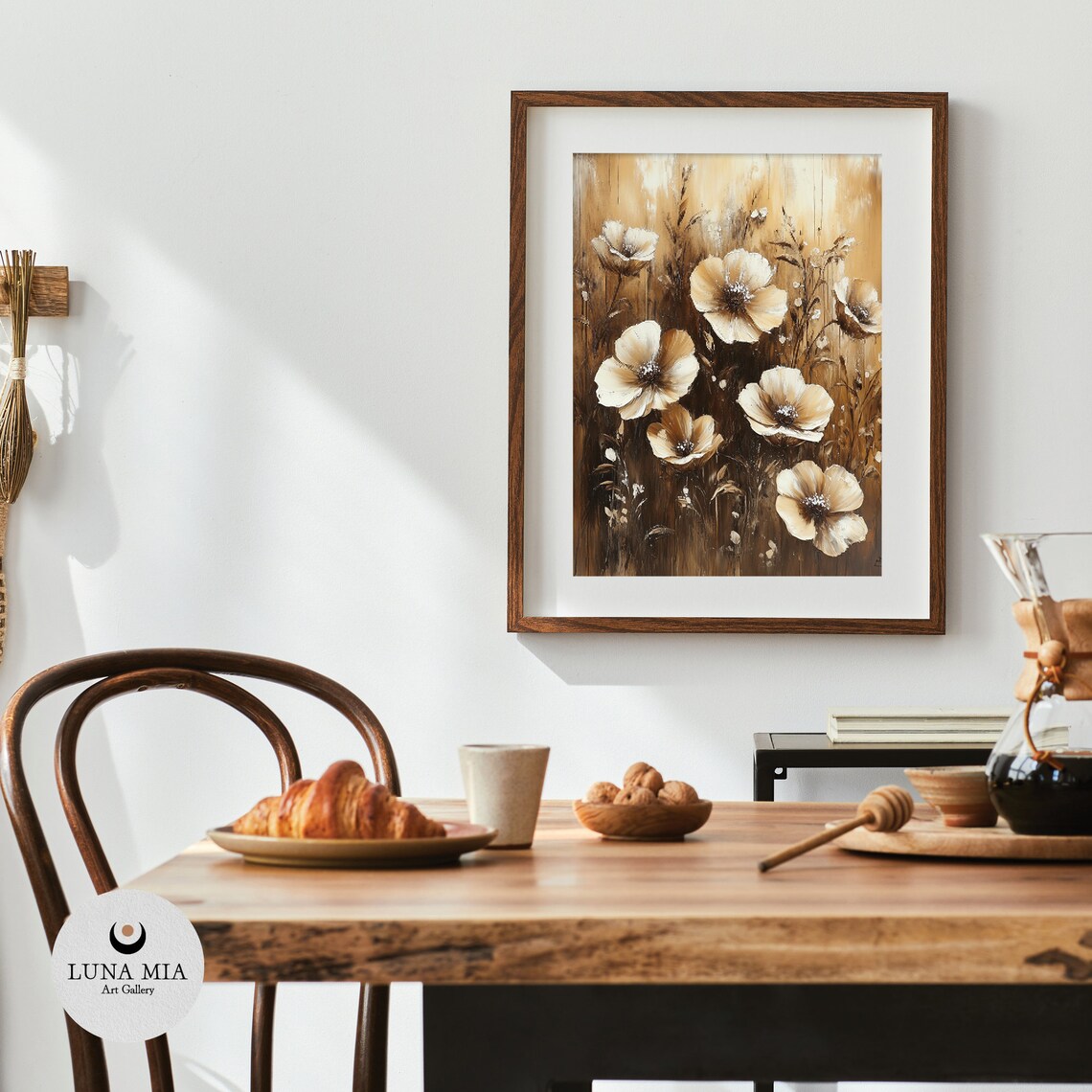 Soft Delicate White and Cream Flowers Sepia Floral Painting Poster - Image 4