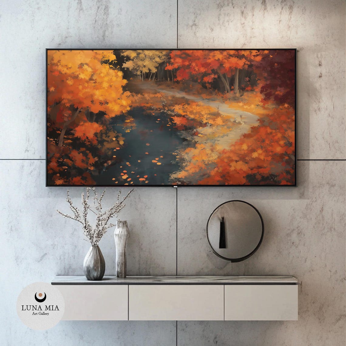 Fiery Autumn Forest Aerial View with Dark Pond Fall Color Poster - Image 2