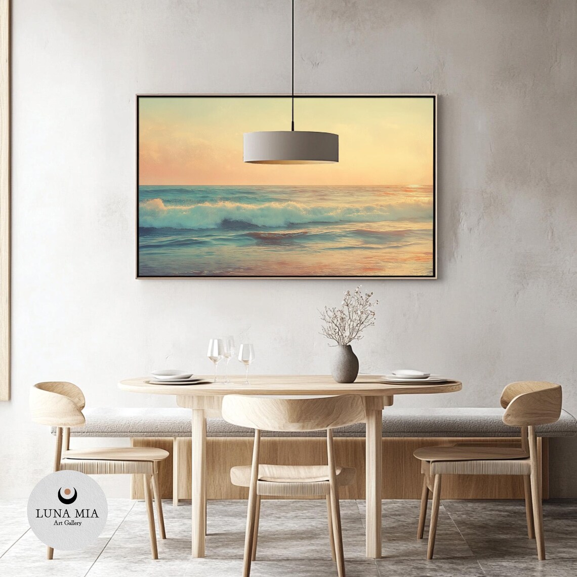 Golden Sunset Waves Rolling Over A Calm Ocean Seascape Painting Poster - Image 3