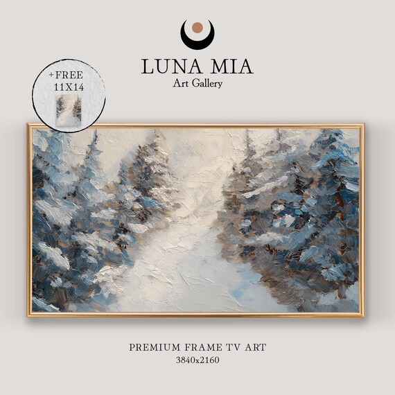 Snow Covered Forest Path Textured Impasto Winter Painting Poster